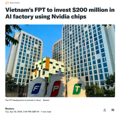 越南科技巨頭FPT聯(lián)姻英偉達(dá)，斥資2億美元共建AI未來工廠，賦能全球人工智能應(yīng)用軟件開發(fā)